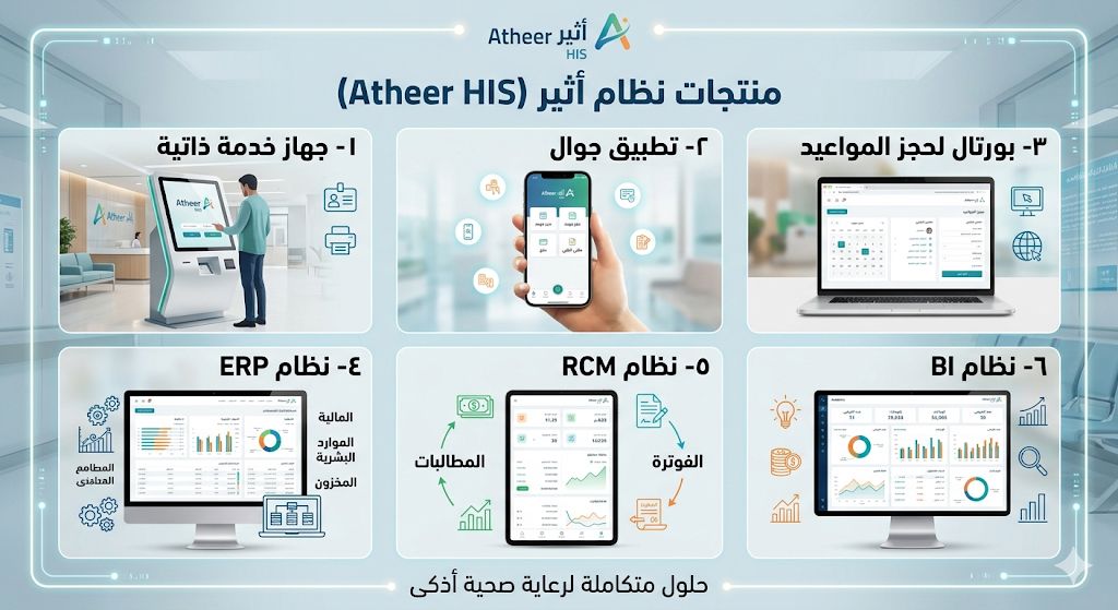 منظومة أثير — HIS وجوال وبوابة وERP وRCM وBI